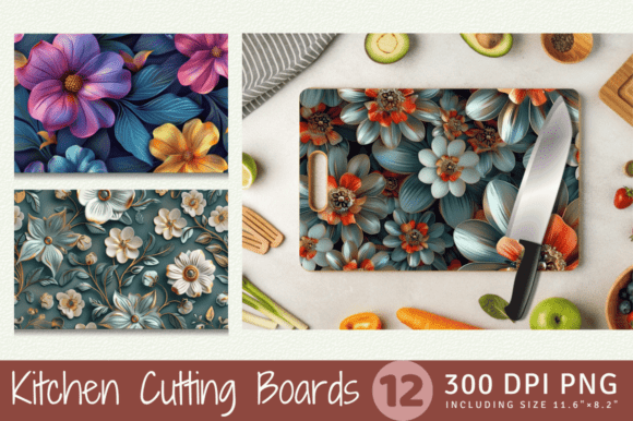 3D Boho Flowers Cutting Board Design