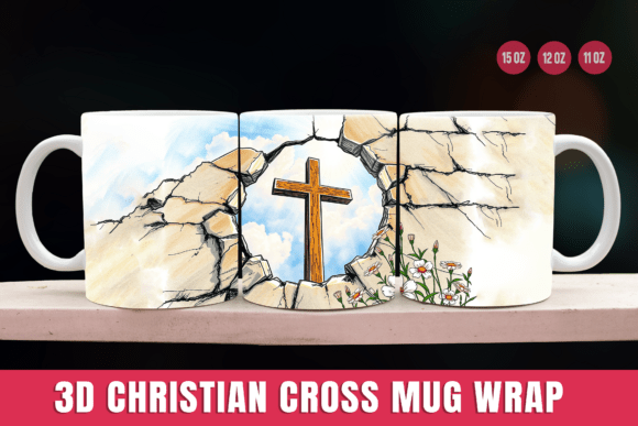 3D Christian Cross Mug Wrap PNG