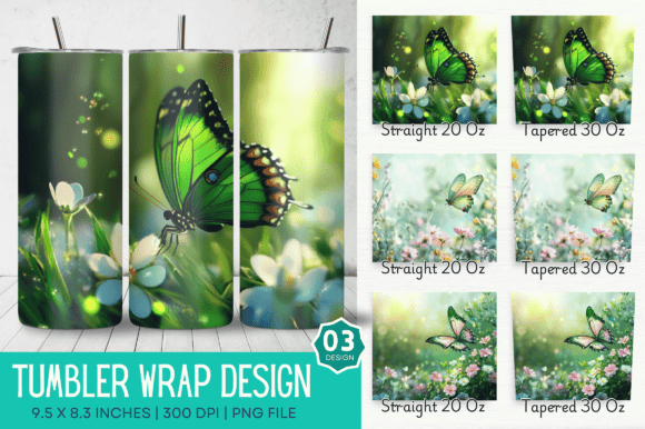 3D Spring Flower Green Butterfly Tumbler