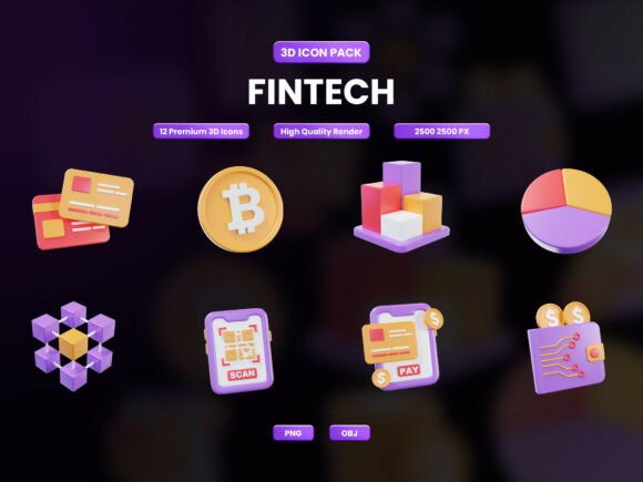 Fintech Digital Finance 3D Icon Pack