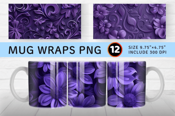 Strategic Branding with 3D Violet Floral Mug Wrap Sublimation Design