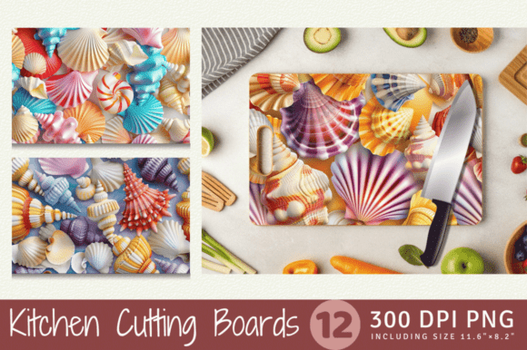 Strategic Visual Positioning with 3D Colorful Seashells Cutting Boards Sub Designs
